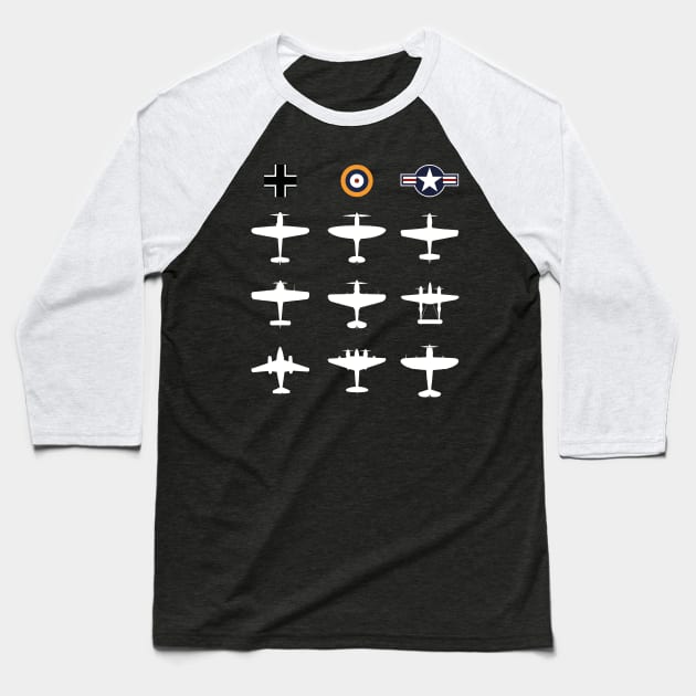 WW2 Warbird GATHERING Messerschmitt Mustang Spitfire Lightning Aviation Pilot Gift Baseball T-Shirt by stearman